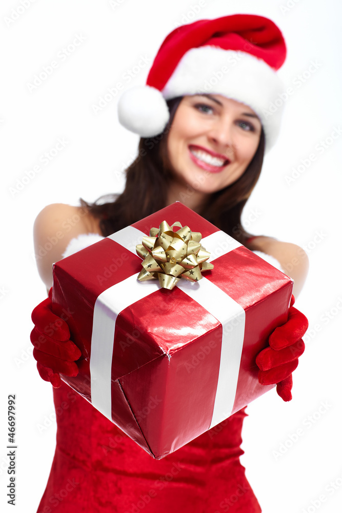 Santa helper Christmas girl with a present. Santa helper Christmas girl with a present.