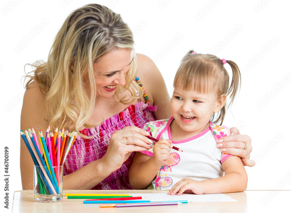 mother and her child fun games with color pencils mother and her child fun games with color pencils