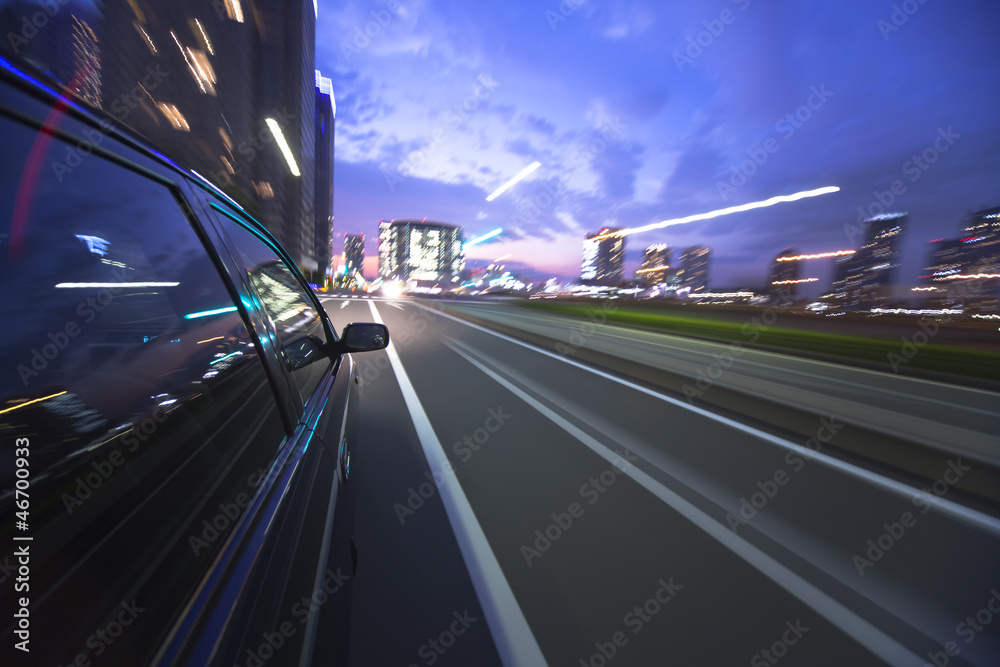 Night drive with car in motion. Night drive with car in motion.
