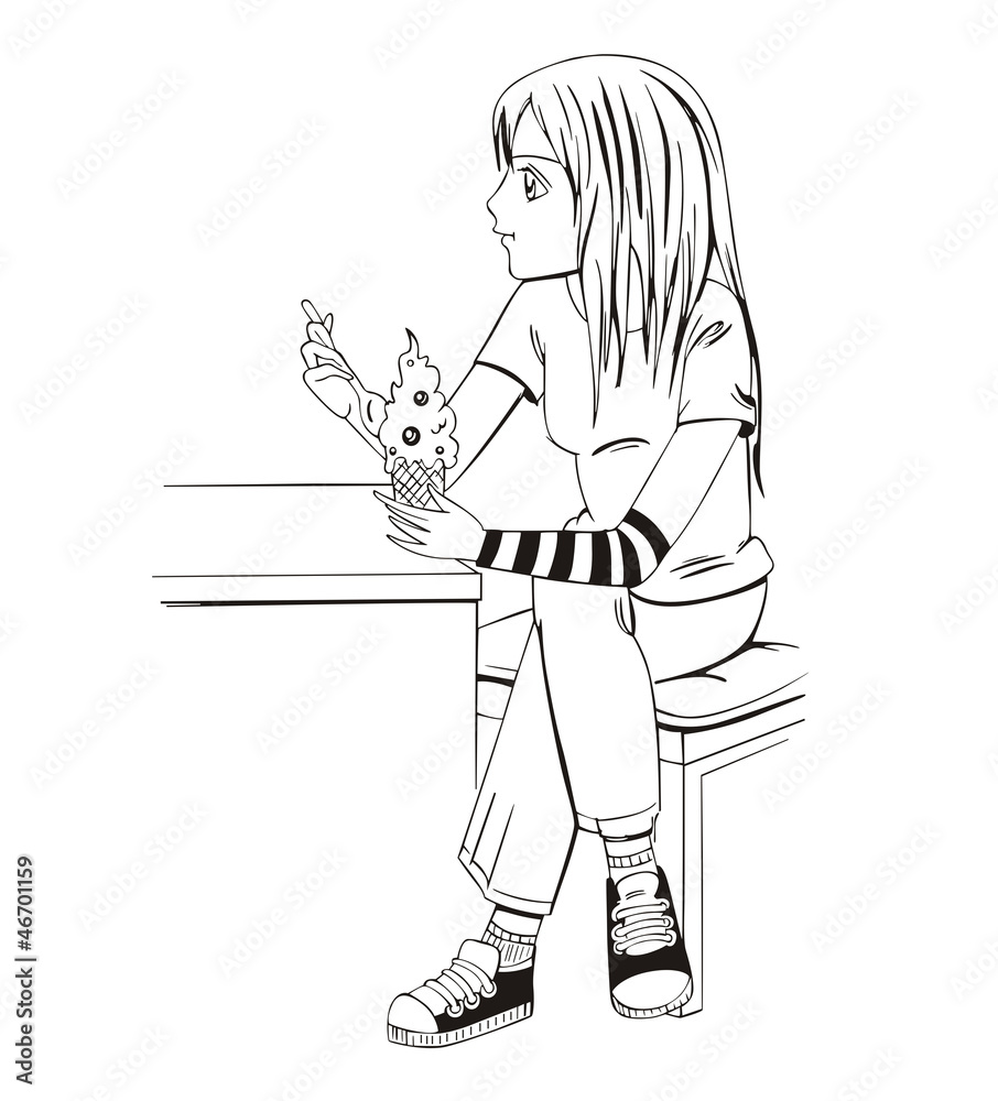 Anime Girl Eating Ice Cream Stock Vector Adobe Stock