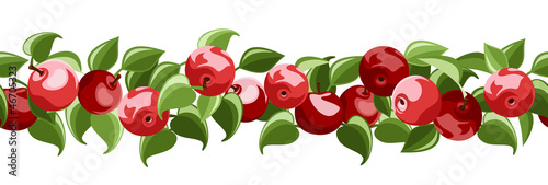 Vector horizontal seamless background with red apples and leaves