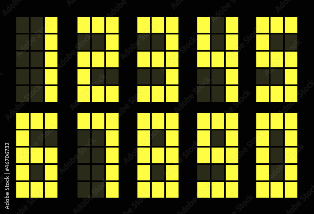 Set of yellow digital number Set of yellow digital number