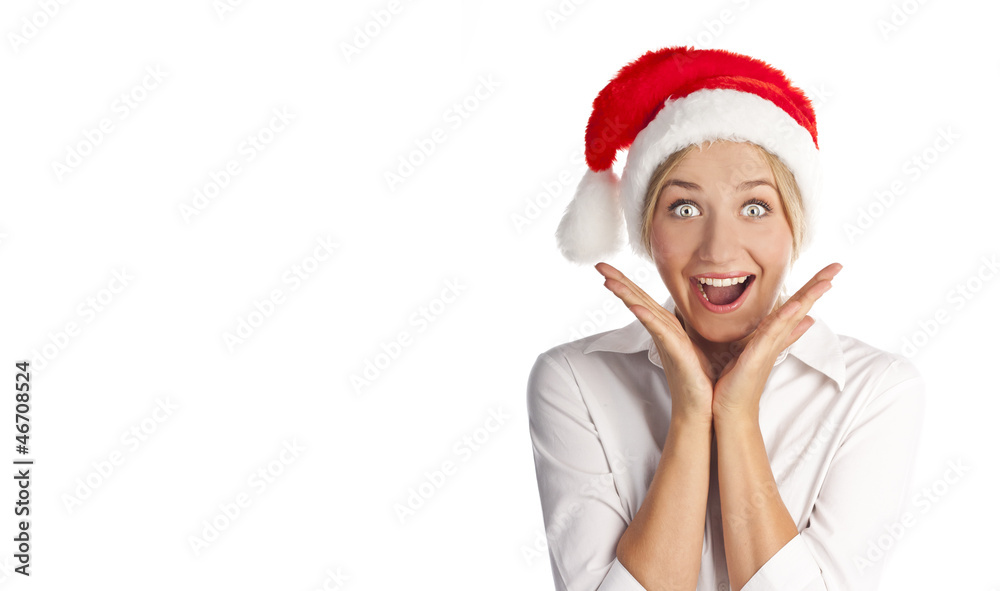 Woman in santa hat over white background Woman in santa hat over white background