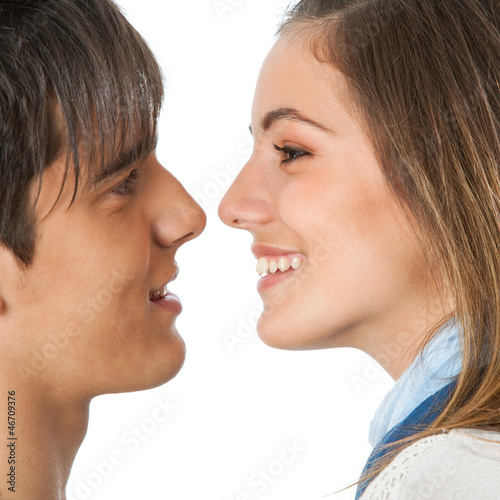 Cute couple about to kiss.
