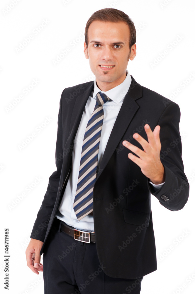 business man giving presentation on white background business man giving presentation on white background