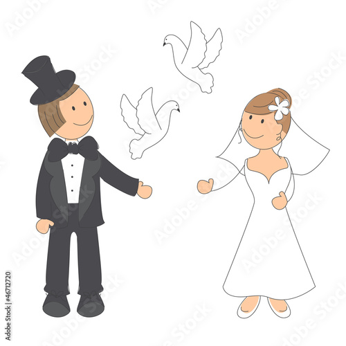 Wedding couple on white background . Hand drawing illustration