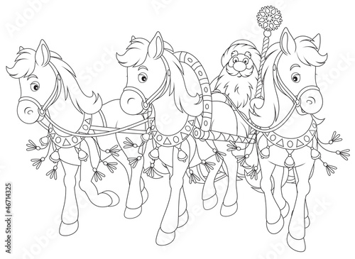 Grandfather Frost drives in his sledge