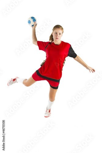 portrait einer jungen schönen blonden handballerin freigestellt