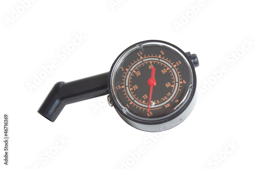 Black tyre pressure guage isolated on white.