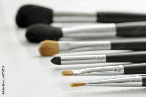 Makeup brushes on white