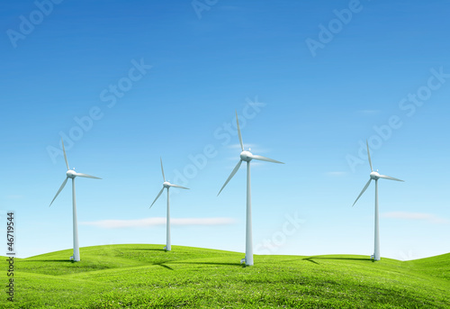 modern white wind turbines