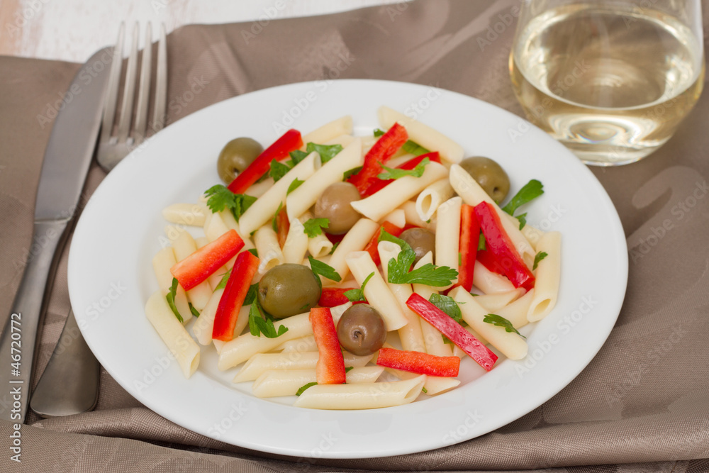 salad with penne, pepper and olives
