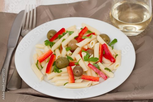 salad with penne, pepper and olives © Natalia Mylova