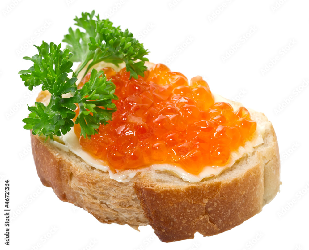 Sandwiches with red caviar on white background Sandwiches with red caviar on white background
