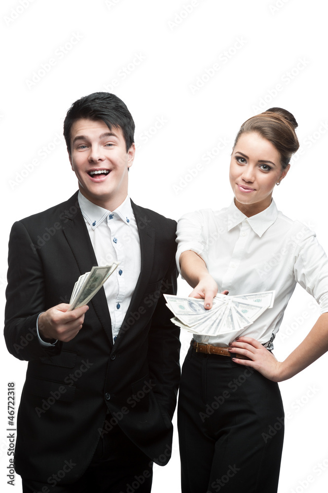 young happy business people holding money young happy business people holding money