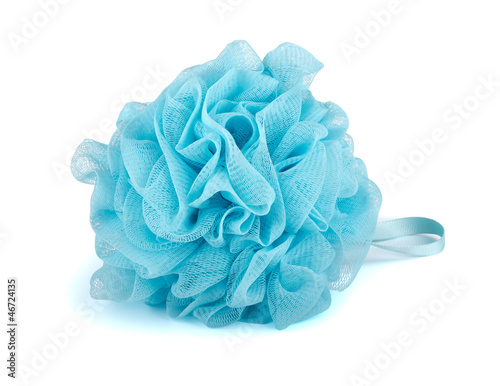 Blue plastic bath puff