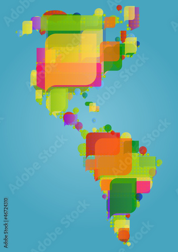 North, south and central America continent world map made of col