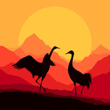 Crane flying in wild mountain nature landscape