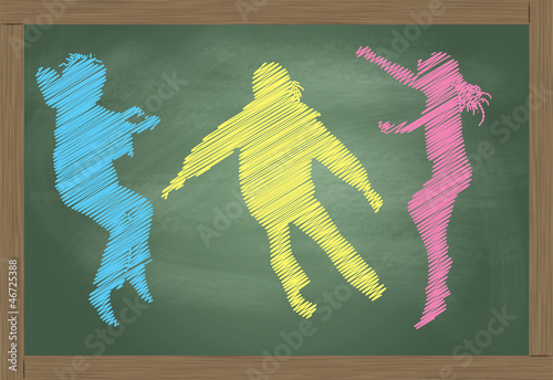 Jumping kids blackboard made of colorful chalk vector