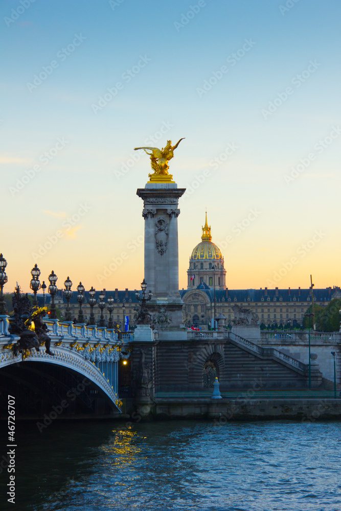 Alexander the Third bridge and Seine with golden Invalides dome