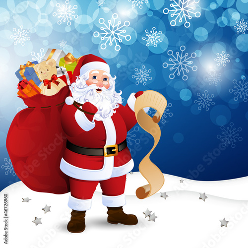 Vector Illustration of Santa Claus in front of the City