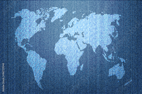 Fototapeta Naklejka Na Ścianę i Meble -  White world map on blue jeans background