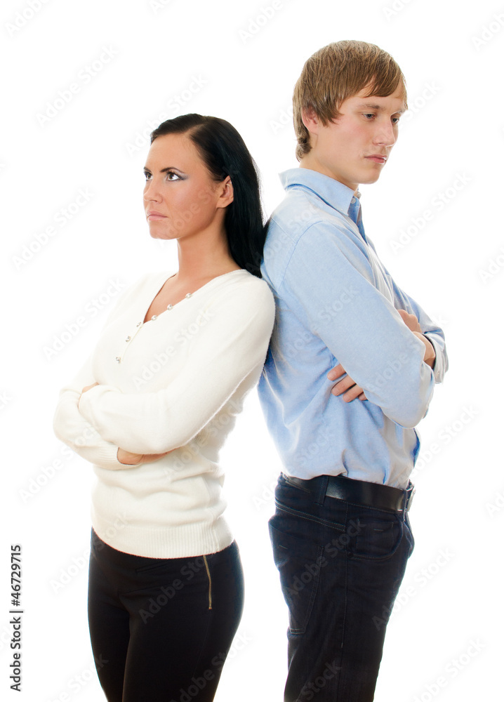 Young couple quarreling. Isolated on white. Young couple quarreling. Isolated on white.