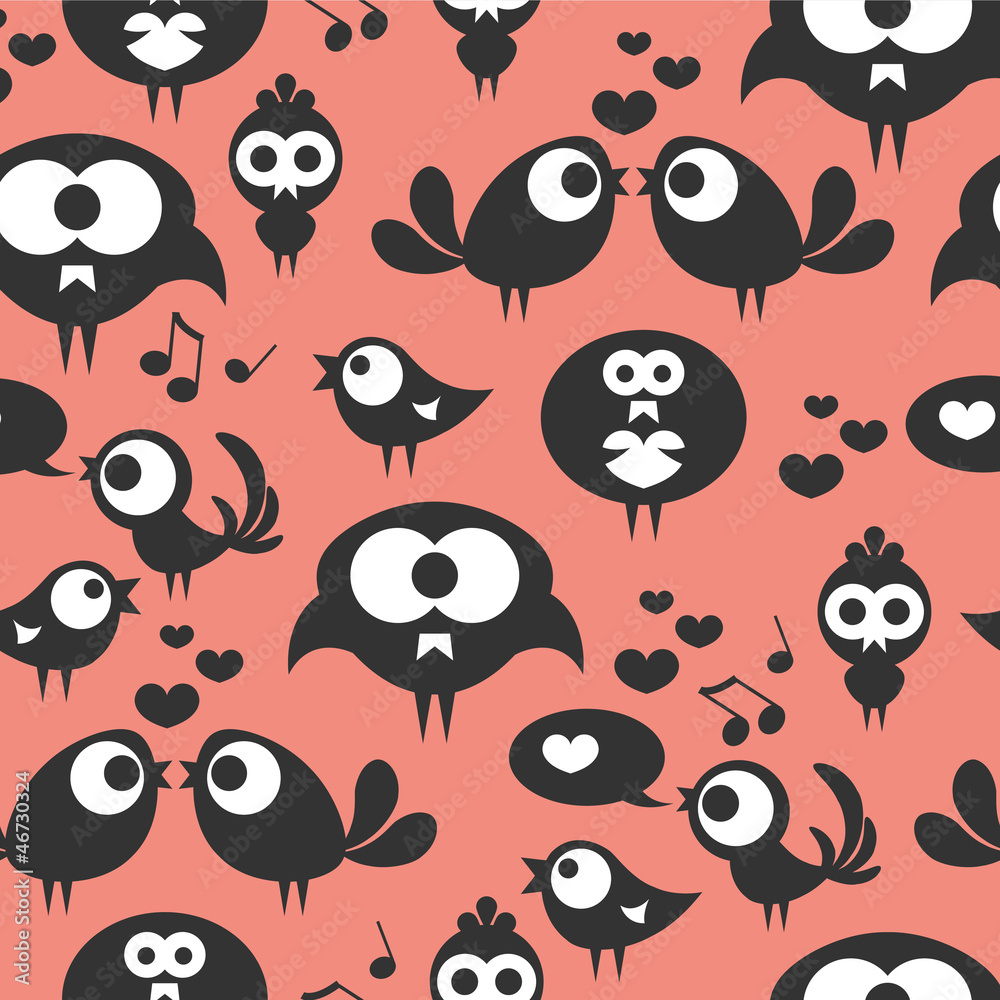 Seamless pattern with cute birds in love Seamless pattern with cute birds in love