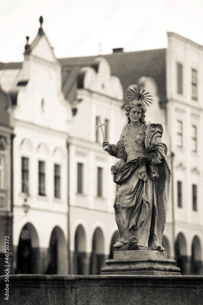 fountain at the main square of Telc, Czech republic