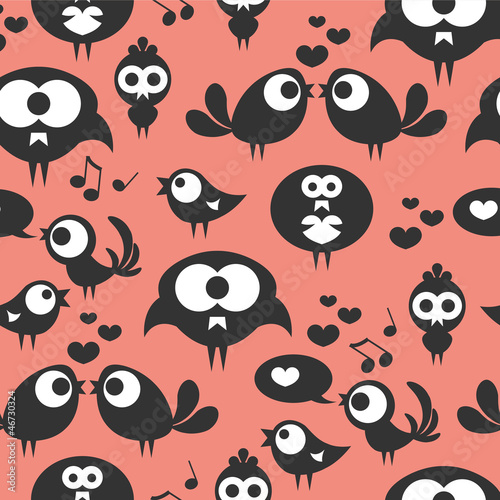 Seamless pattern with cute birds in love