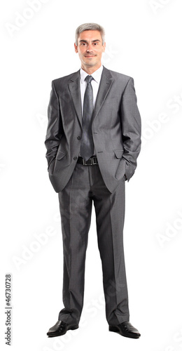 Full body portrait of young happy smiling cheerful business man