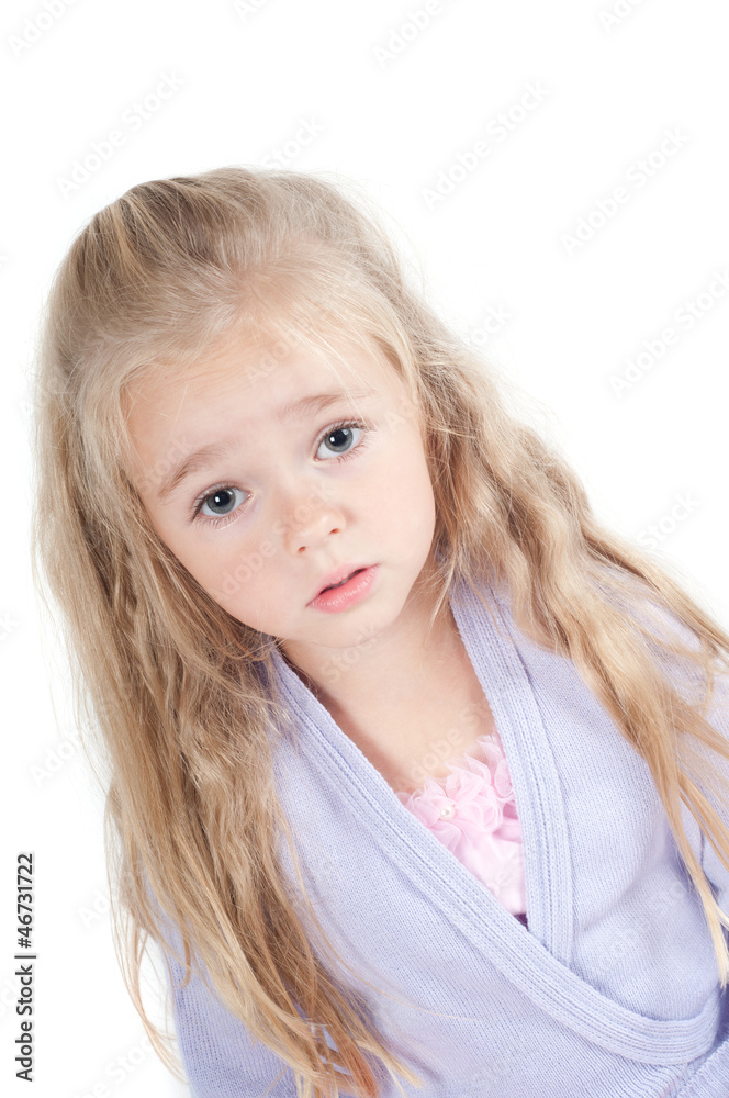 Unhappy pretty girl in studio