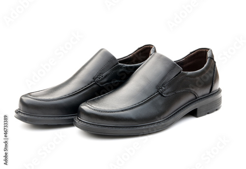side view pair of black leather shoe for man