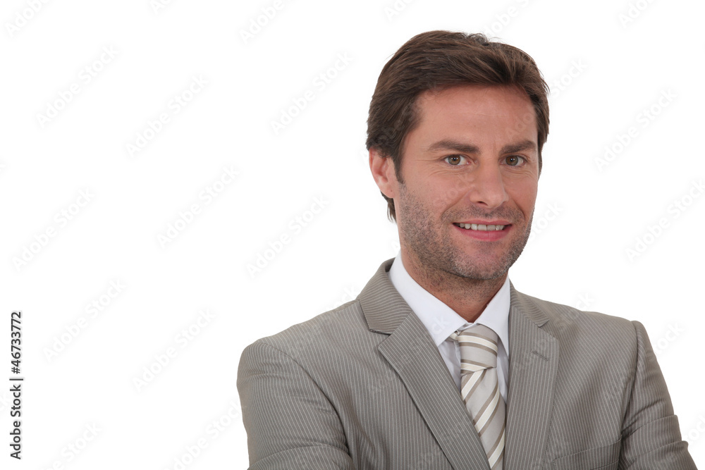 Man wearing grey suit Man wearing grey suit