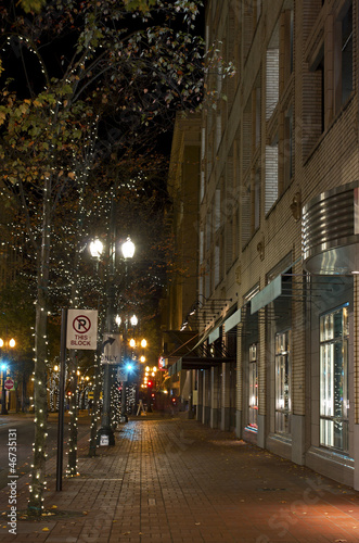 City Street With Holiday Lighted Trees