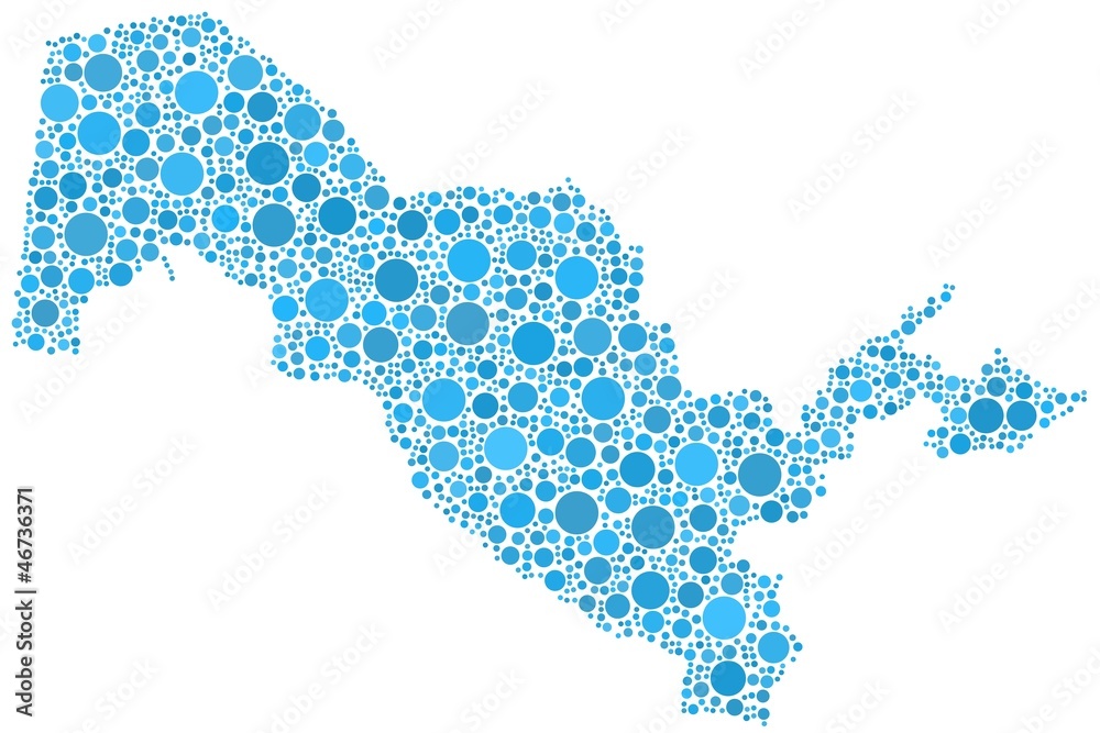 Map of Uzbekistan - Asia - in a mosaic of blue circles