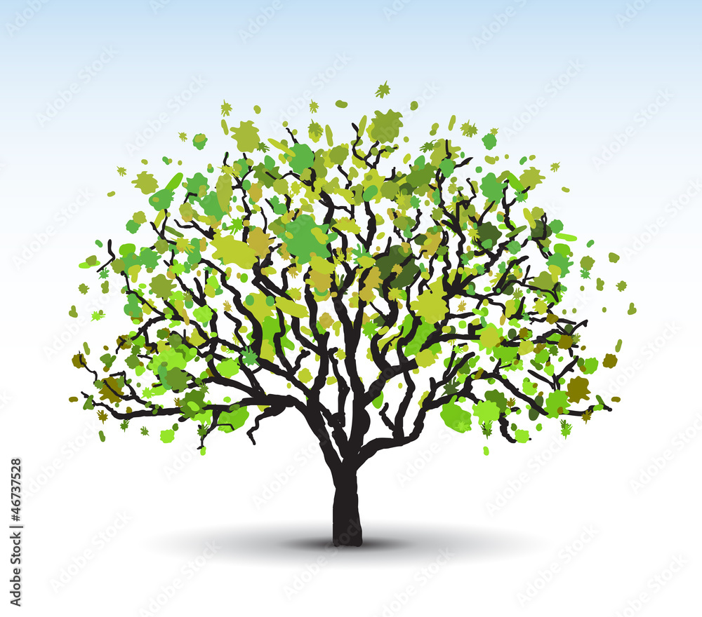 Obraz premium stylized tree, green foliage, summer, vector image