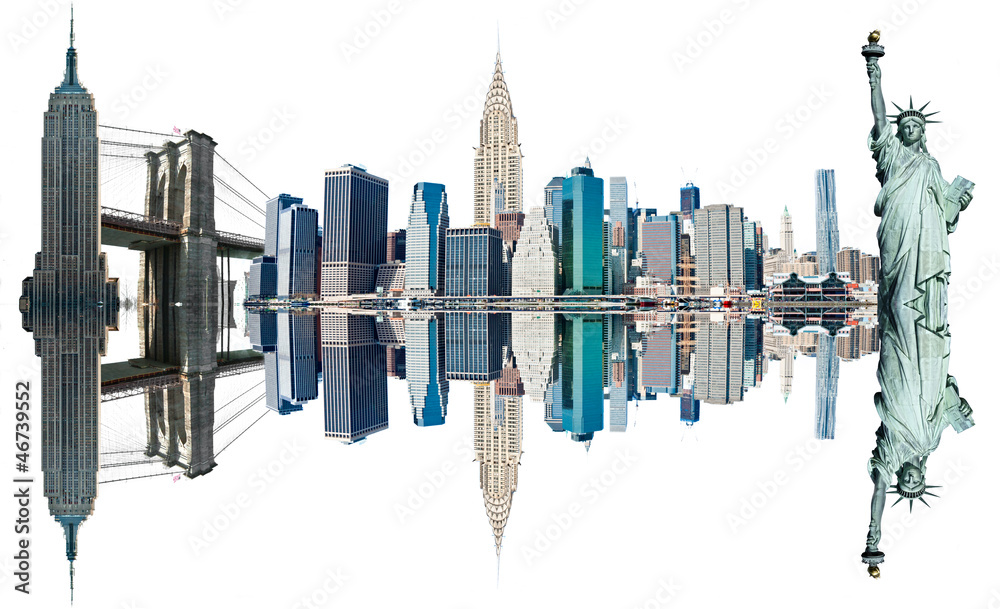 New York City Landmarks, USA. Isolated on white. - obrazy, fototapety, plakaty 