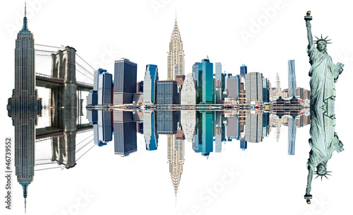 New York City Landmarks, USA. Isolated on white.