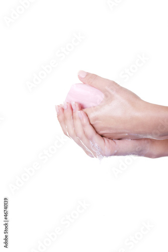 Woman hand washing her hands with soap