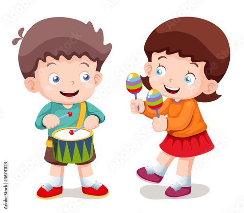 illustration of Boy and girl music
