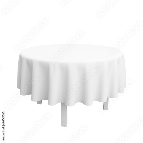 Empty white round table.