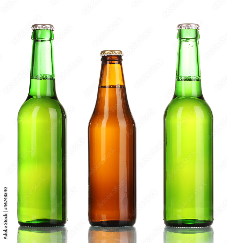 three bottles of beer isolated on white three bottles of beer isolated on white