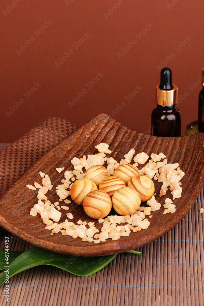 aromatherapy setting on brown background . aromatherapy setting on brown background .