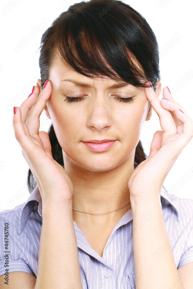 Young businesswoman with headache isolated Young businesswoman with headache isolated