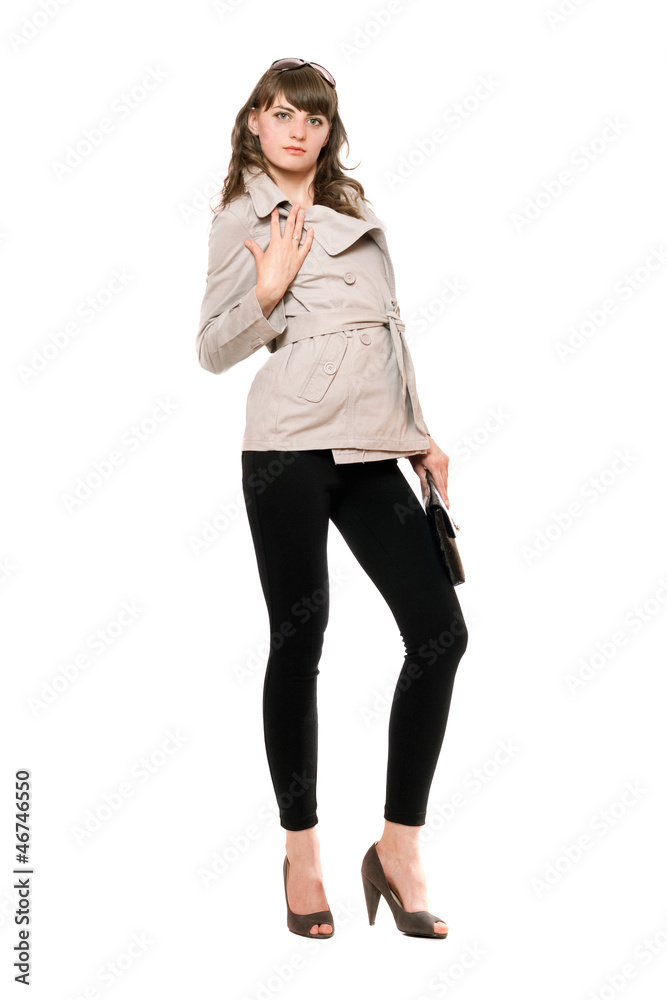 Pretty girl wearing a coat and black leggings Pretty girl wearing a coat and black leggings
