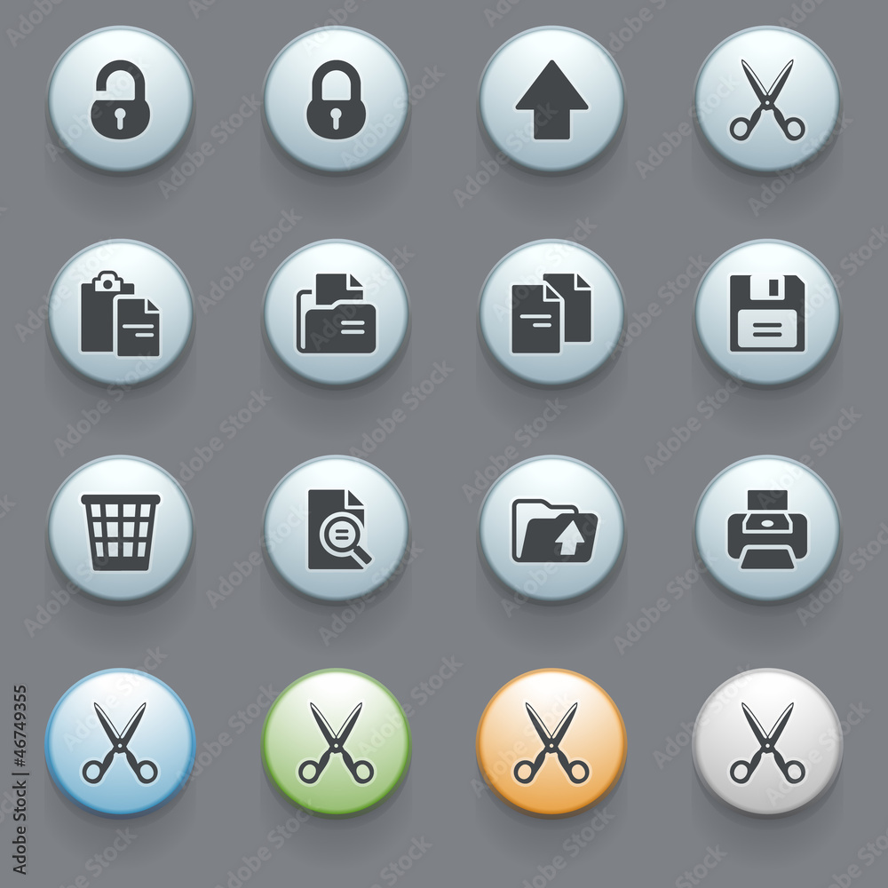 Document  icons with color buttons on gray background.