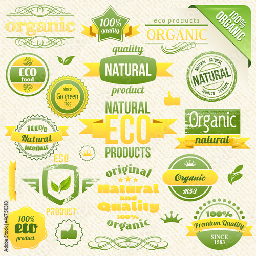 Vector Organic Food, Eco, Bio Labels and Elements