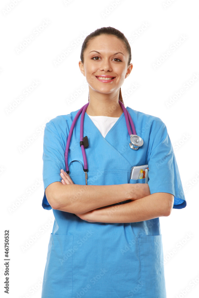 Smilimg murse standing with folded arms isolated Smilimg murse standing with folded arms isolated