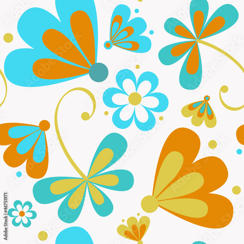 Pattern of orange and blue flowers